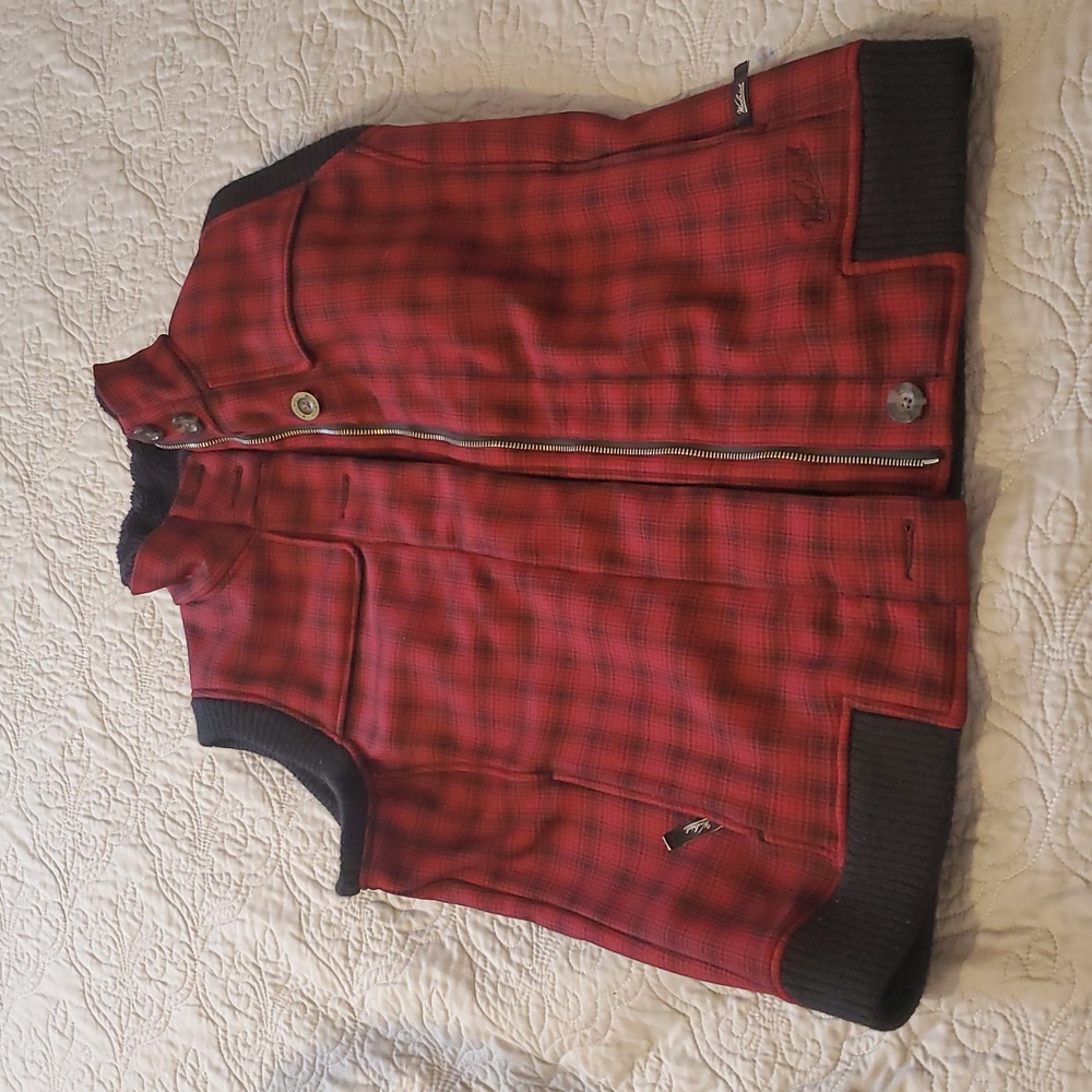 Woolrich Red and Black Plaid Vest Size Large